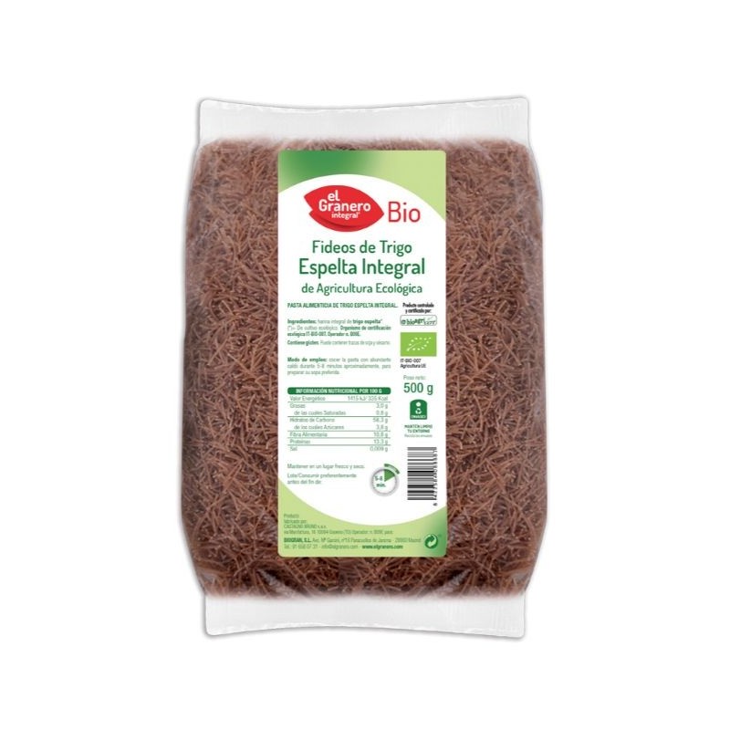 Comprar online FIDEOS FINOS ESPELTA INTEGRAL BIO 500 gr de EL GRANERO INTEGRAL