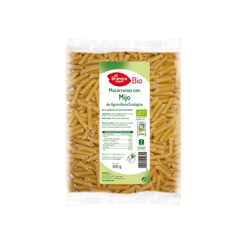 Comprar online MACARRONES CON MIJO BIO 500 gr de EL GRANERO INTEGRAL