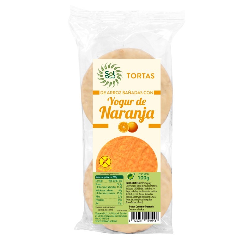Comprar online TORTAS DE ARROZ YOGUR Y NARANJA 100 g de SOLNATURAL
