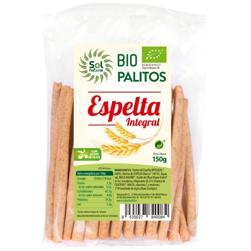 Comprar online PALITOS DE ESPELTA INTEGRAL BIO 150 g de SOLNATURAL
