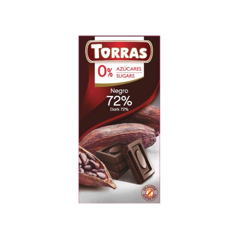 Comprar online CHOCOLATE NEGRO 72% CACAO SIN AZUCAR 75 gr de TORRAS
