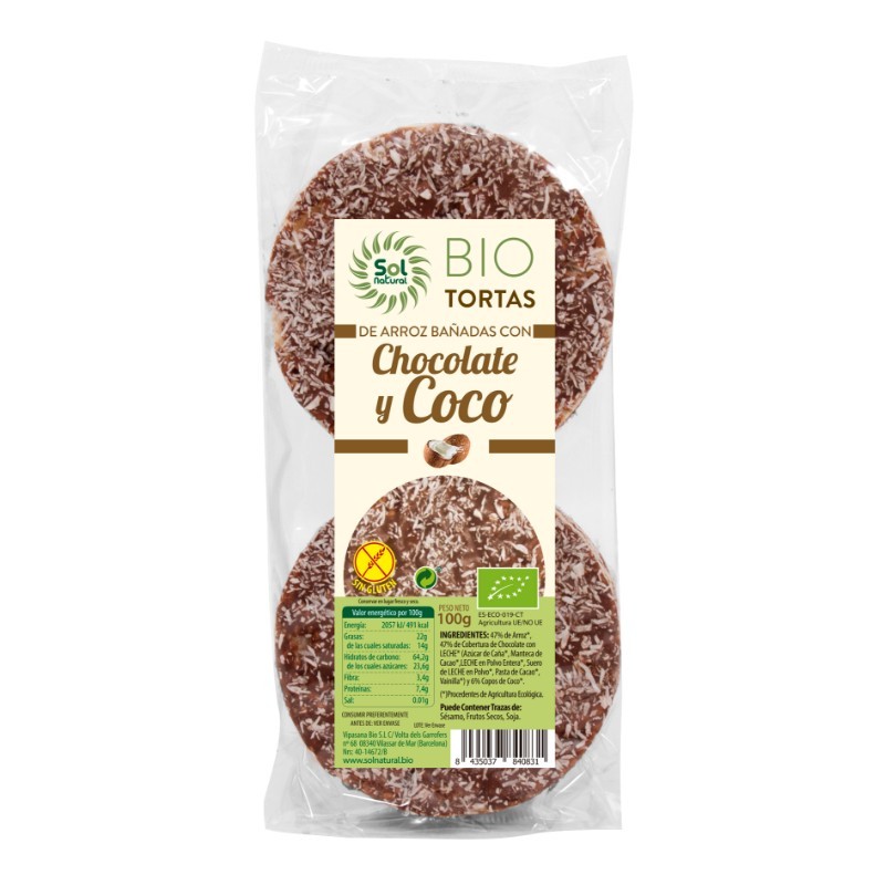 Comprar online TORTAS DE ARROZ CHOCOLATE Y COCO BIO 100 g de SOLNATURAL
