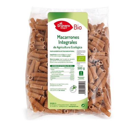 Comprar online MACARRONES INTEGRAL BIO 500 gr de EL GRANERO INTEGRAL. Imagen 1