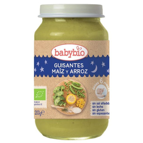 Comprar online BABYBIO POTITO GUISANTES MAIZ ARROZ 200 gr de BABYBIO. Imagen 1