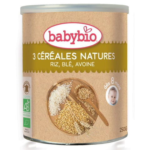 Comprar online BABYBIO TRES CEREALES NATURE 250gr de BABYBIO. Imagen 1