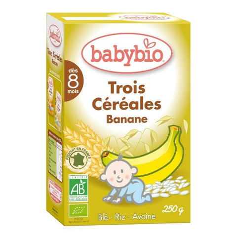 Comprar online BABYBIO TRES CEREALES PLATANO 250gr de BABYBIO. Imagen 1