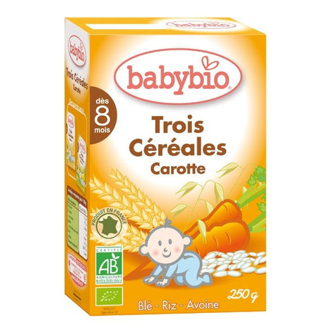 Comprar online BABYBIO TRES CEREALES ZANAHORIA 250gr de BABYBIO. Imagen 1