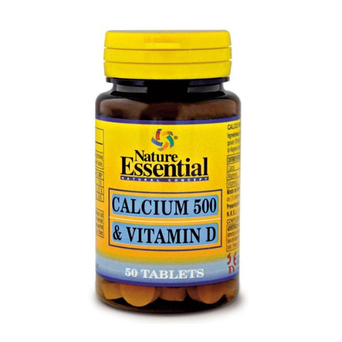 Comprar online CALCIO 500 + VITAMINA D. 50 Tabletas de NATURE ESSENTIAL. Imagen 1