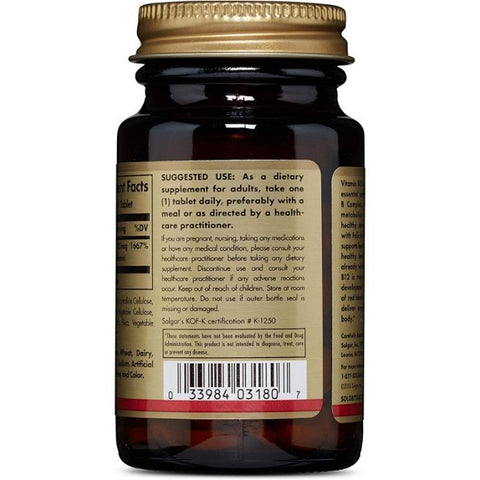 Comprar online VITAMINA B12 1000 mcg 100 Comp - CIANOCOBALAMINA de SOLGAR. Imagen 2