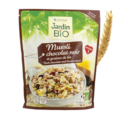 Comprar online MUESLI CHOCOLATE NEGRO Y SEMILLAS DE LINO 375G de JARDIN BIO. Imagen 1