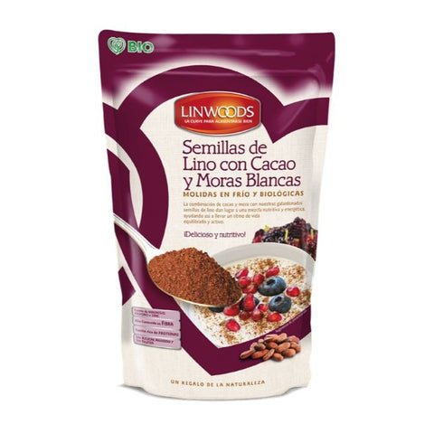 Comprar online SEMILLAS DE LINO MOLIDO CON CACAO Y MORAS BIO 200g de LINWOODS. Imagen 1