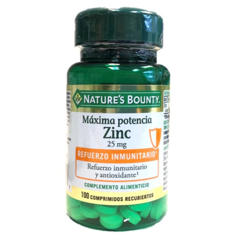 Comprar online ZINC MAXIMA POTENCIA 25 mg 100 Comp Recubiertos de NATURE´S  BOUNTY. Imagen 1