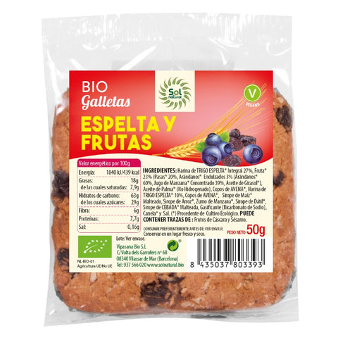 Comprar online GALLETON DE ESPELTA Y FRUTAS BIO 50 g de SOLNATURAL. Imagen 1