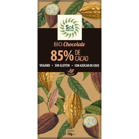 Comprar online TABLETA DE CHOCOLATE DARK CACAO 85% BIO 70 g de SOLNATURAL. Imagen 1