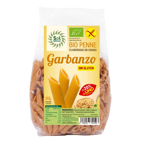 Comprar online PENNE DE GARBANZO CON LINO BIO S/GLUTEN 250 g de SOLNATURAL. Imagen 1