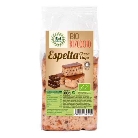 Comprar online BIZCOCHO DE ESPELTA CHIPS CHOCOLATE BIO 300 g de SOLNATURAL. Imagen 1