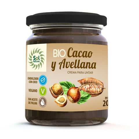 Comprar online CREMA DE CACAO Y AVELLANA BIO 200 g de SOLNATURAL. Imagen 1