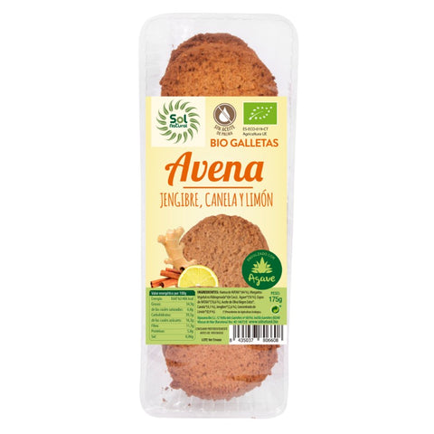 Comprar online GALLETAS DE AVENA JENGIBRE CANELA-LIMON 175 g de SOLNATURAL. Imagen 1
