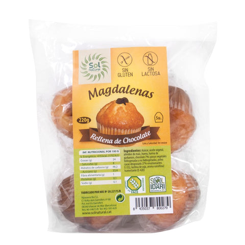 Comprar online MAGDALENAS S/GLUTEN  CHOCOLATE 5/U 220 g de SOLNATURAL. Imagen 1