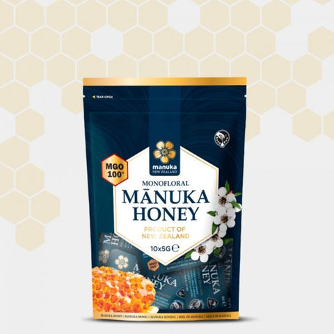 Comprar online MIEL DE MANUKA MONOFLORAL MGO 100+ (10X5G) MONODOS de MANUKA NEW ZEALAND. Imagen 1
