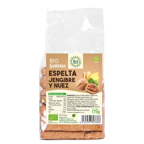 Comprar online GALLETAS ESPELTA JENGIBRE Y NUECES BIO 175 g de SOLNATURAL. Imagen 1