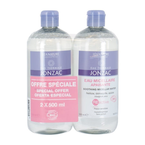 Comprar online PACK AGUA MICELAR CALMANTE REACTIVE ETJ 2X500 ML de JONZAC. Imagen 1