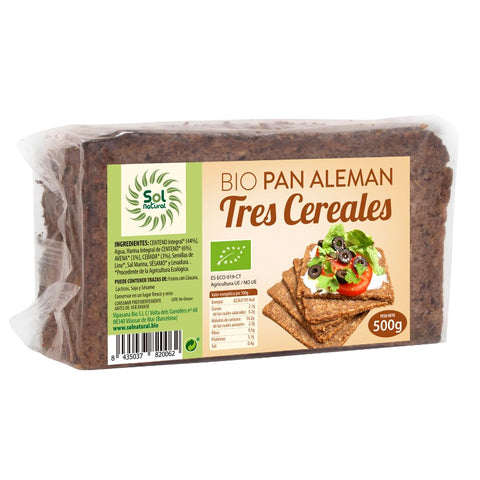 Comprar online PAN ALEMAN 3 CEREALES BIO 500 g de SOLNATURAL. Imagen 1