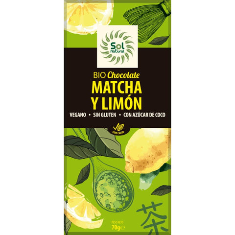 Comprar online TABLETA CHOCOLATE TE MATCHA Y LIMON BIO 70 g de SOLNATURAL. Imagen 1