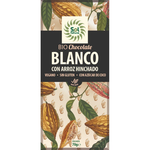 Comprar online TABLETA CHOCO BLANCO ARROZ HINCHADO BIO 70 g de SOLNATURAL. Imagen 1