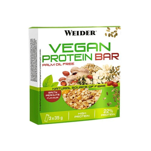 Comprar online VEGAN PROTEIN BAR CACAHUETE SALADO 3 U. 35 G de WEIDER. Imagen 1