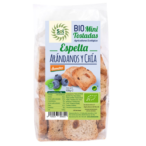Comprar online MINI TOSTADAS ESPELTA ARANDANOS-CHIA BIO 100 g de SOLNATURAL. Imagen 1