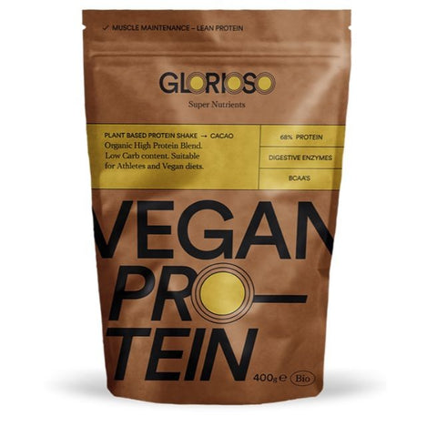 Comprar online VEGAN PROTEIN CHOCOLATE 400 gramos de GLORIOSO SUPER NUTRIENTS. Imagen 1