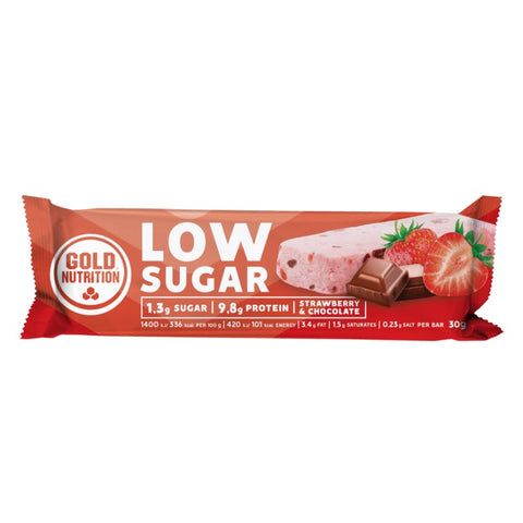 Comprar online PROTEIN BAR LOW SUGAR STRAWBERRY CHOCOLATE 30 G 12 de GOLD NUTRION. Imagen 1