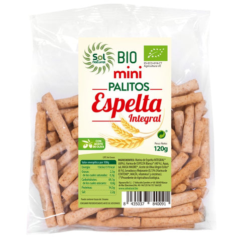 Comprar online MINI PALITOS DE ESPELTA INTEGRAL BIO 120 g de SOLNATURAL. Imagen 1