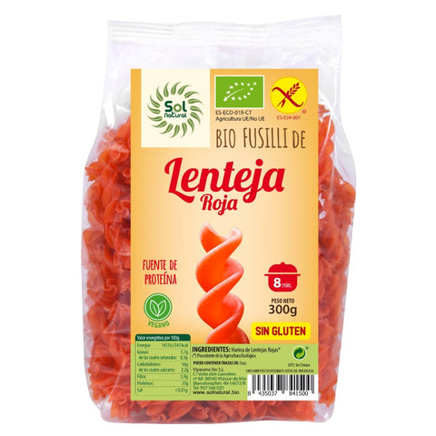 Comprar online FUSILLI DE LENTEJA ROJA BIO SIN GLUTEN 300 g de SOLNATURAL. Imagen 1