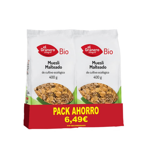 Comprar online PACK 2 MUESLI MALTEADO BIO 2 X400 gr de EL GRANERO INTEGRAL. Imagen 1