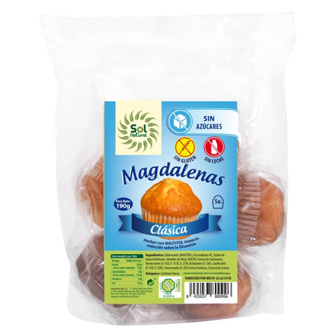 Comprar online MAGDALENAS S/G CLASICA S/AZUCAR 5/U 190 g de SOLNATURAL. Imagen 1
