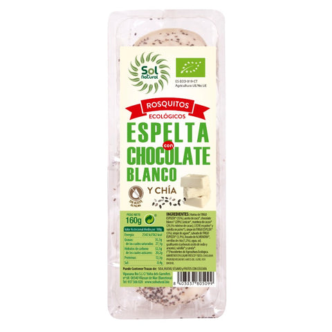 Comprar online ROSQUITOS ESPELTA CHOCOLATE BLANCO BIO 160 g de SOLNATURAL. Imagen 1