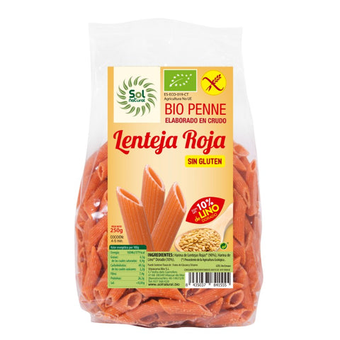 Comprar online PENNE LENTEJA ROJA CON LINO BIO S/GLUTEN 250 g de SOLNATURAL. Imagen 1