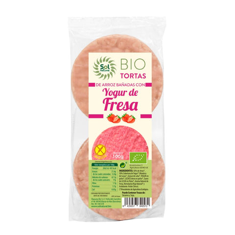 Comprar online TORTAS DE ARROZ YOGUR Y FRESA BIO 100 g de SOLNATURAL. Imagen 1
