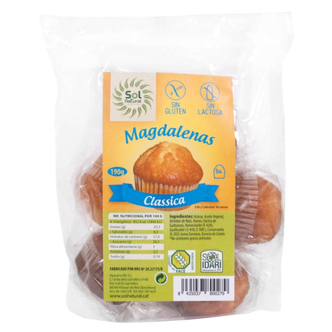 Comprar online MAGDALENAS S/GLUTEN CLASICA 5/U 190 g de SOLNATURAL. Imagen 1