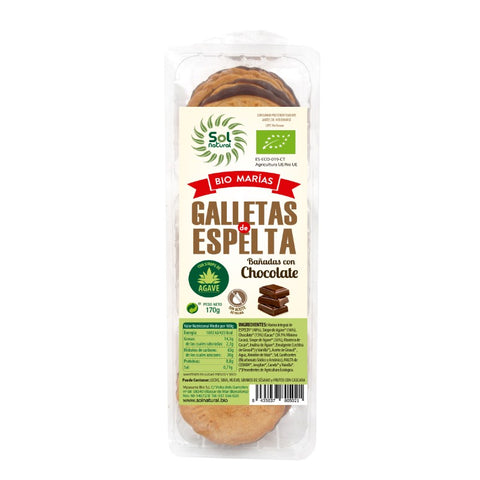 Comprar online GALLETAS MARIAS BAðADAS CHOCOLATE BIO 170 g de SOLNATURAL. Imagen 1