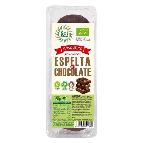 Comprar online ROSQUITOS DE ESPELTA CON CHOCOLATE BIO 160 g de SOLNATURAL. Imagen 1