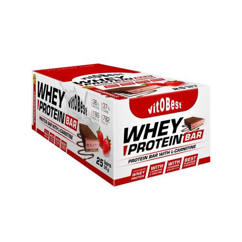 Comprar online CAJA BARRITA WHEY PROTEIN FRESA 35 gr 25 Barritas de VIT.O.BEST. Imagen 1