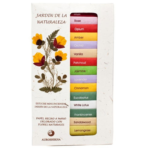 Comprar online ESTUCHE MINI-INCIENSOS JARDIN NATU 15 FRAG DISTINT de AUROSHIKHA. Imagen 1